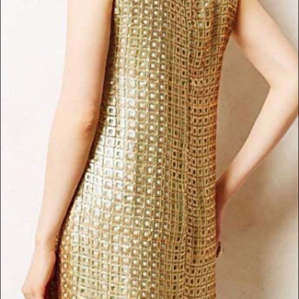 Anthropologie metallic Golden Sequin Shift Dress - Picture 4 of 8